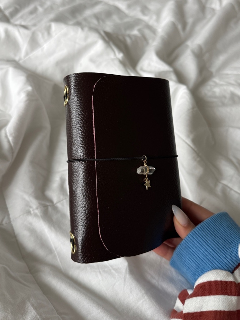Brown Leather Journal Cover with Charms A6 - Picture 2 of 5